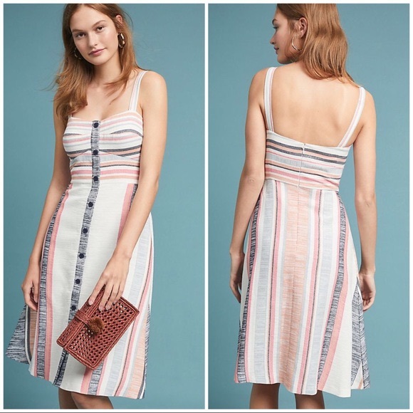 Anthropologie Dresses & Skirts - Anthro Hutch Pastel Rainbow Stripe Midi Tank Dress Full Button Front Sleeveless